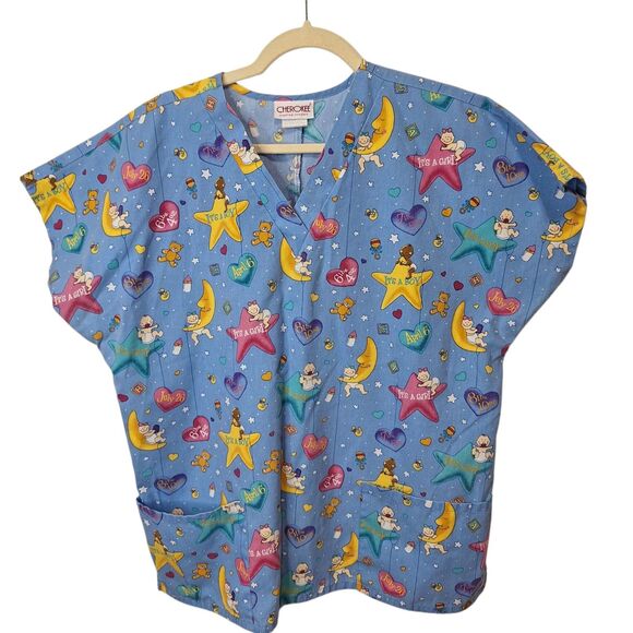 Womens Size L Short Sleeve Scrub Tops Nursery Baby Child Various Brands Lot Of 4 - Picture 2 of 14